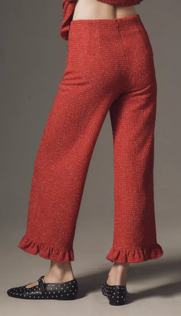 Maeve The Colette Crop Tweed Ruffle-Hem Trousers - Size 31 (Retails for $158)