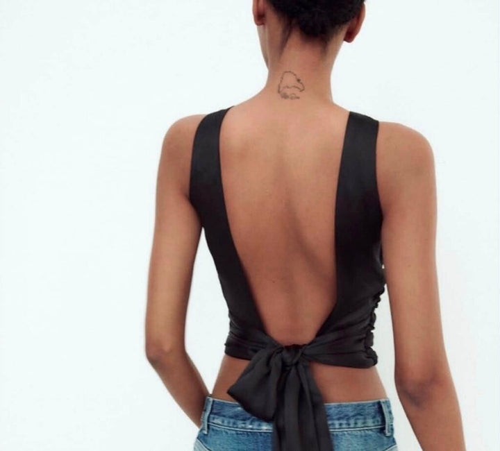 Zara NWT Open Back Satin Effect Top - Size XL (Retails For $39.90)