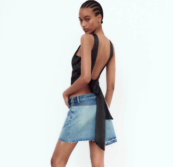 Zara NWT Open Back Satin Effect Top - Size XL (Retails For $39.90)