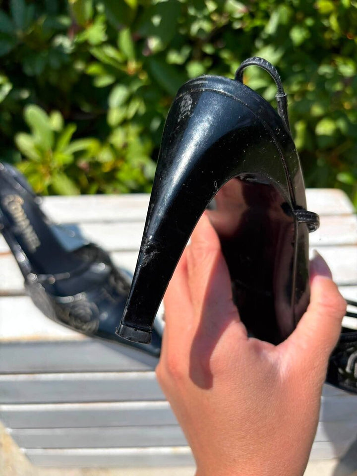 Chanel Camellia Floral Slingback Patent Leather Pumps - Size 41