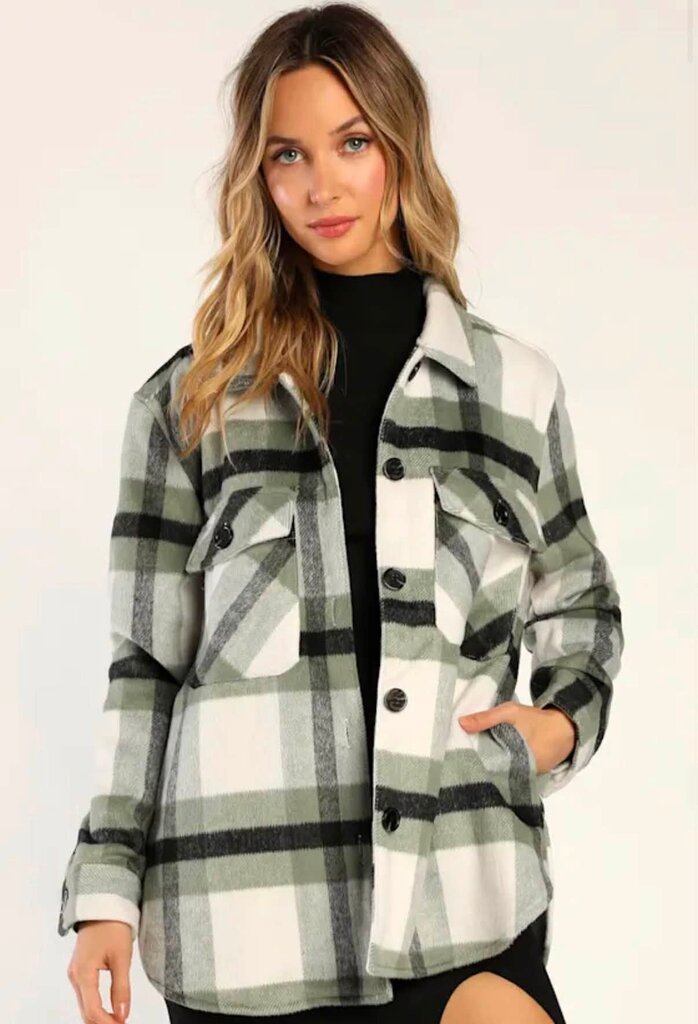 Blank NYC NWT Mountain Top Green and Black Plaid Shacket - Size Large (Retails For $98)