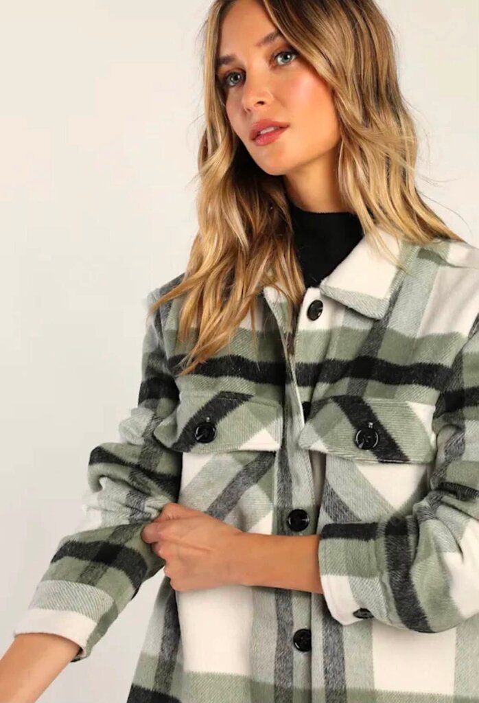Blank NYC NWT Mountain Top Green and Black Plaid Shacket - Size Large (Retails For $98)