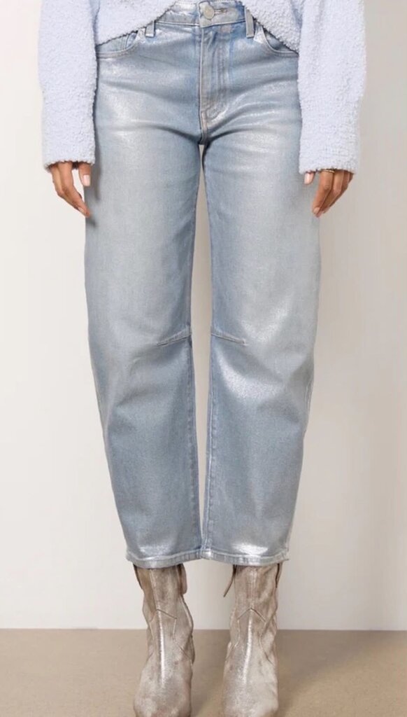 Kut From The Kloth Ashley High Rise Silver Foil Slouchy Barrel Jeans NWT - Size 2