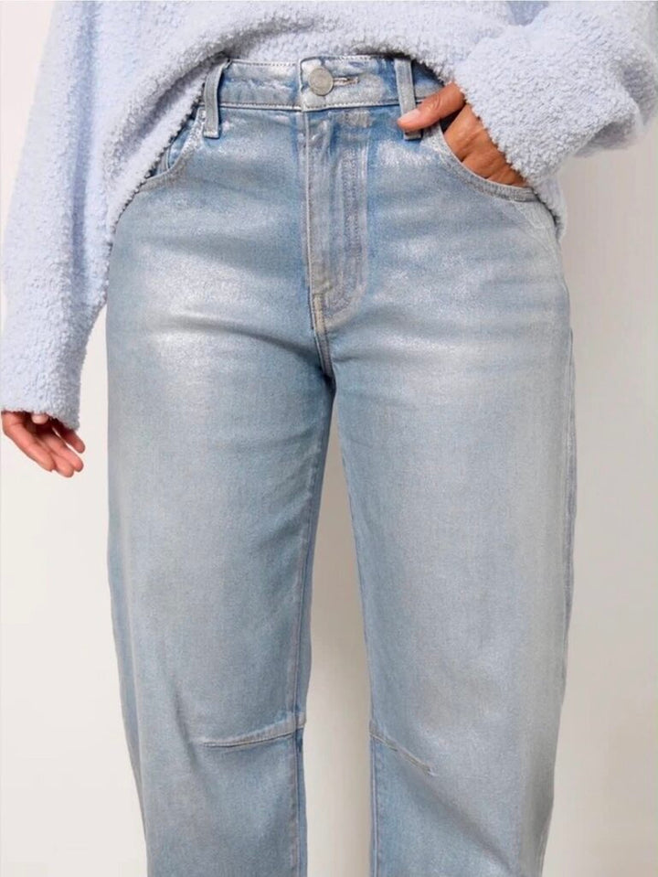 Kut From The Kloth Ashley High Rise Silver Foil Slouchy Barrel Jeans NWT - Size 2