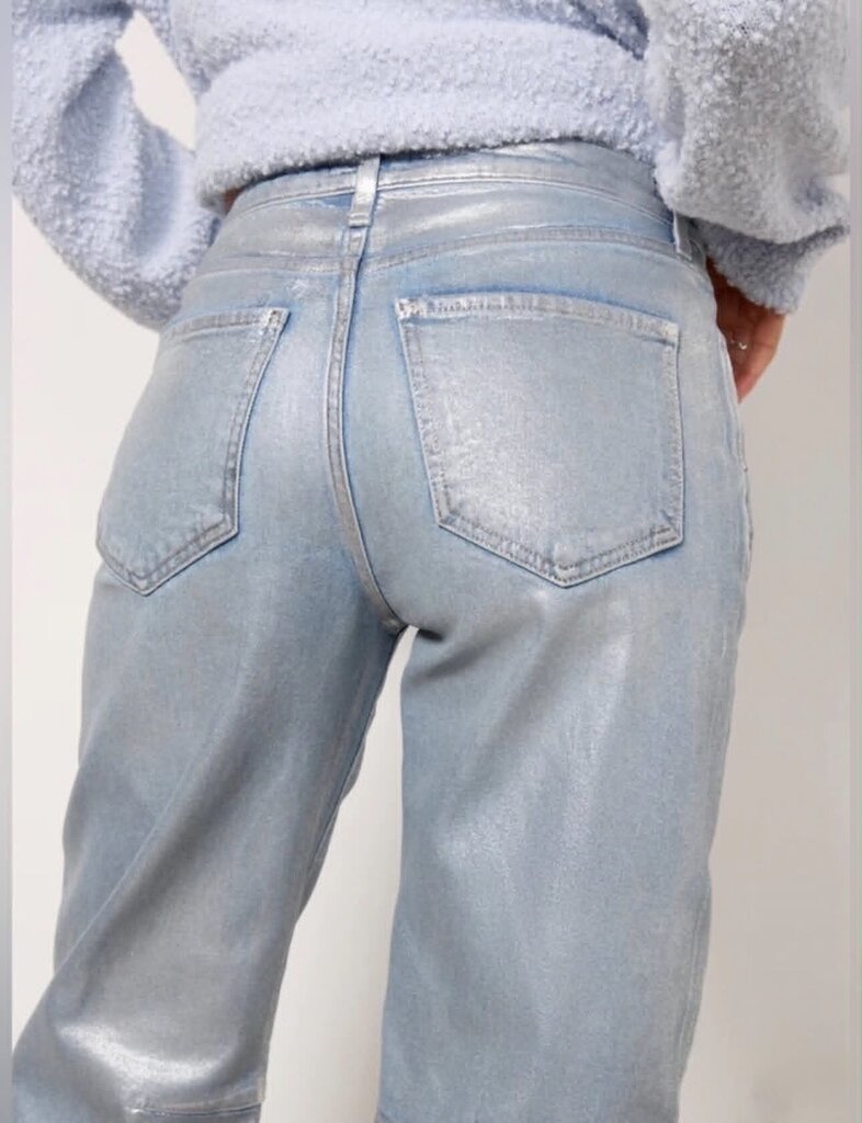 Kut From The Kloth Ashley High Rise Silver Foil Slouchy Barrel Jeans NWT - Size 2