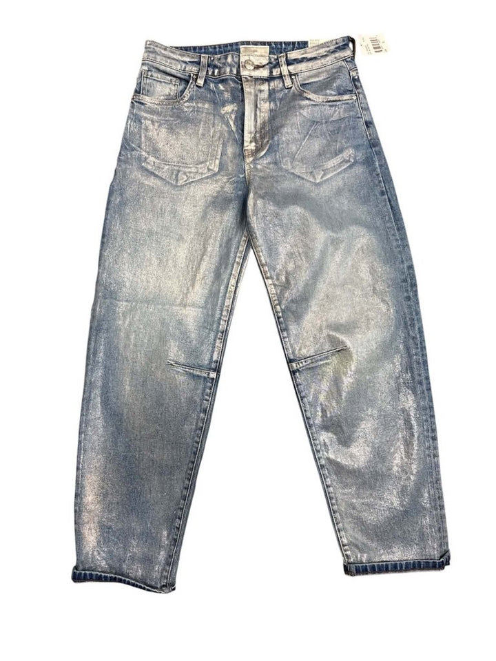Kut From The Kloth Ashley High Rise Silver Foil Slouchy Barrel Jeans NWT - Size 2