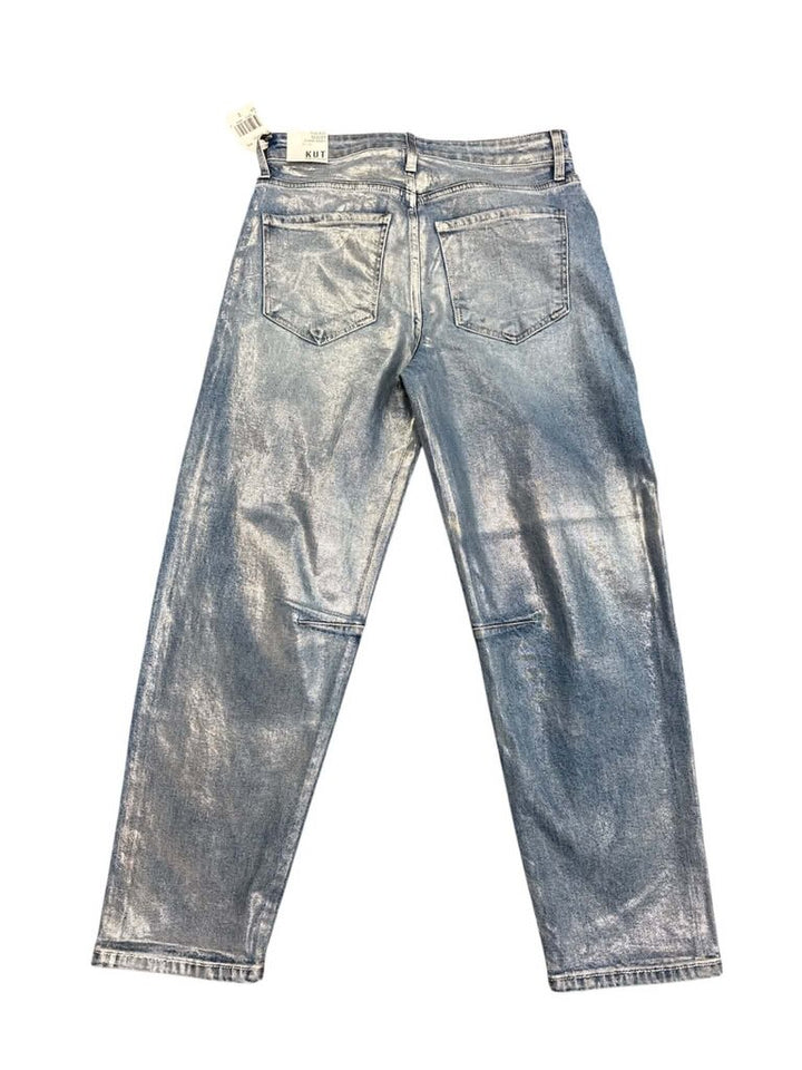 Kut From The Kloth Ashley High Rise Silver Foil Slouchy Barrel Jeans NWT - Size 2