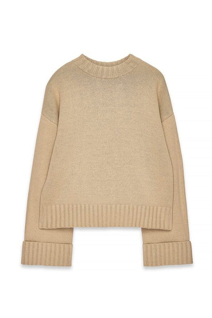 Na-kd Folded Sleeve Knitted Sweater in Beige - Size Large