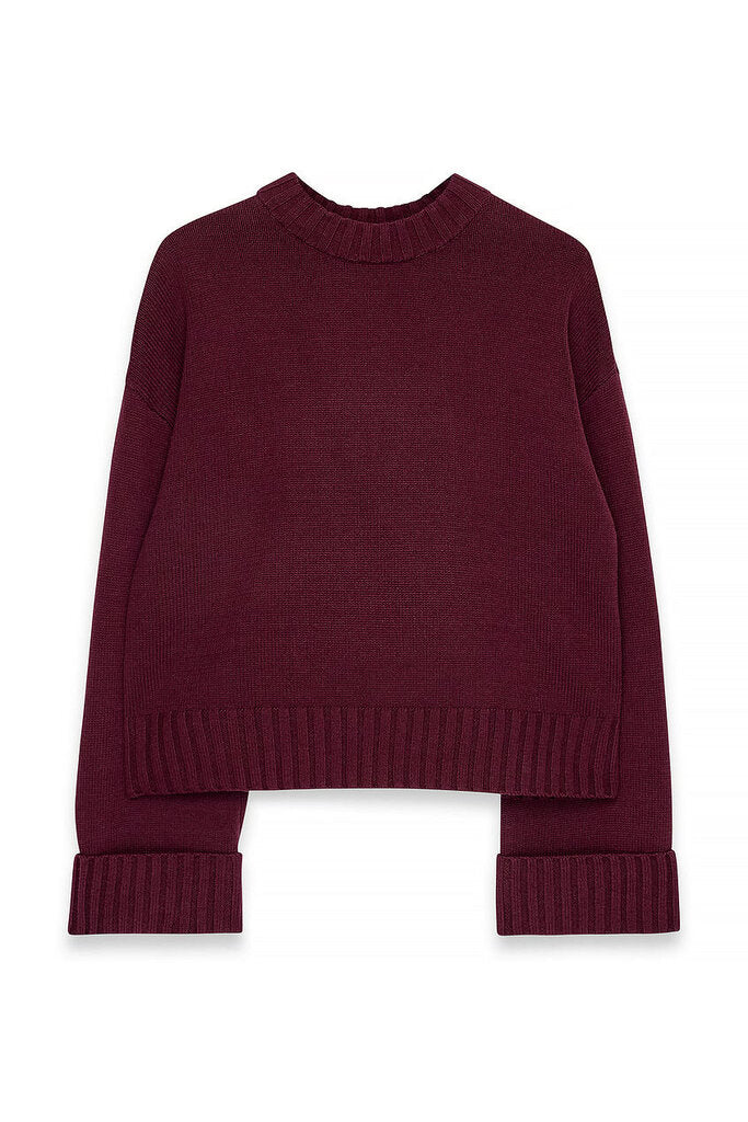 Na-kd Folded Sleeve Knitted Sweater in Burgundy - Size Large