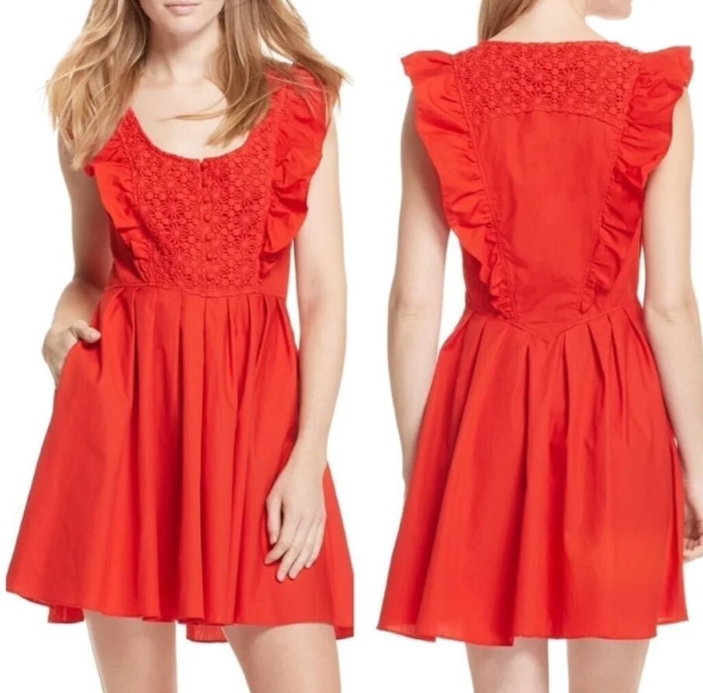 Free People Half Moon Crochet Dress In Hot Lava - Size Large