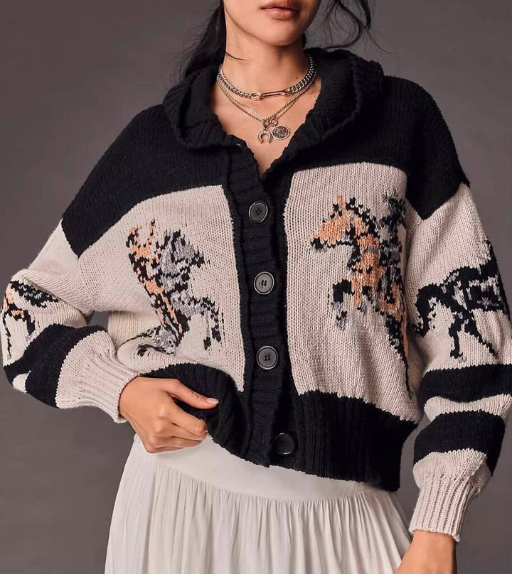 Pilcro Horse Graphic Cardigan - Size Large (Retails For $228)