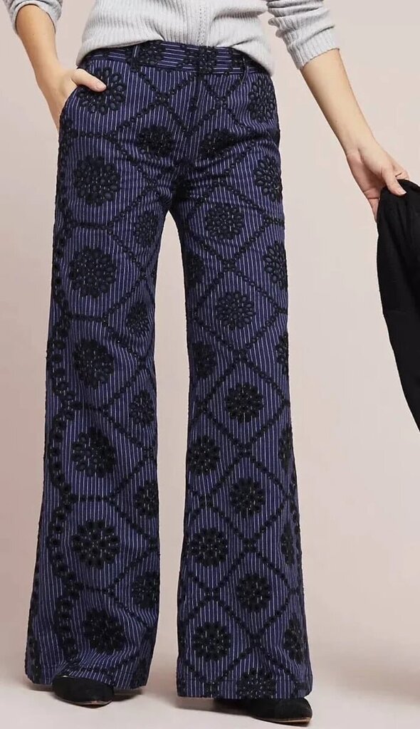 Anthropolgie Embroidered Eyelet Wide Leg Pant - Size 14