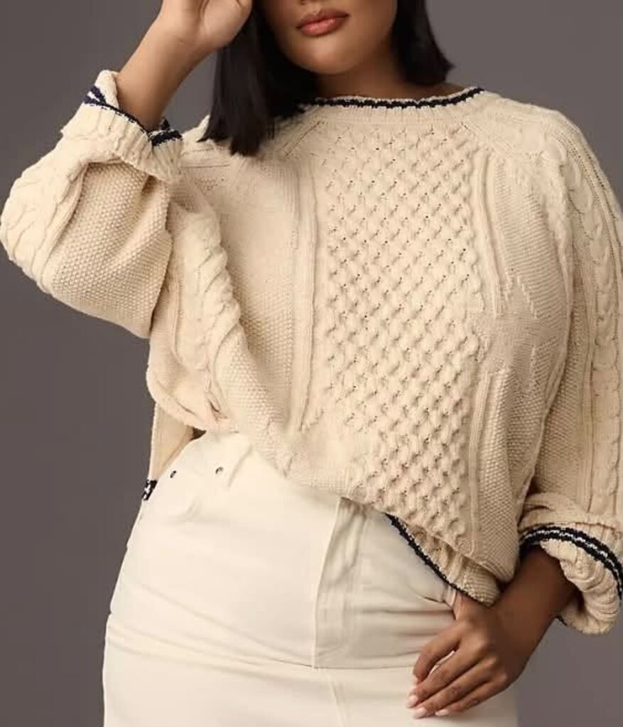 Pilcro Oversized Varsity Cable Sweater - Size Small