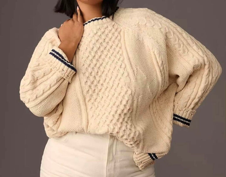 Pilcro Oversized Varsity Cable Sweater - Size Small
