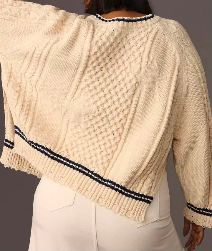 Pilcro Oversized Varsity Cable Sweater - Size Small