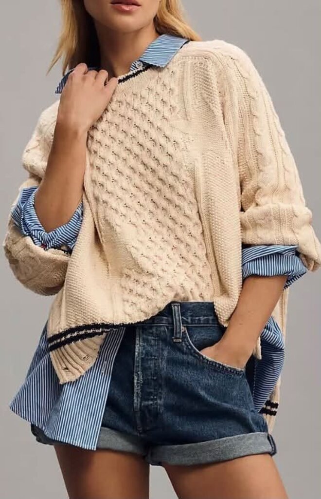 Pilcro Oversized Varsity Cable Sweater - Size Small