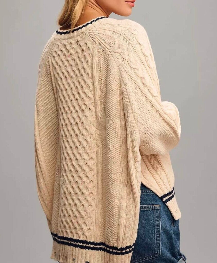 Pilcro Oversized Varsity Cable Sweater - Size Small