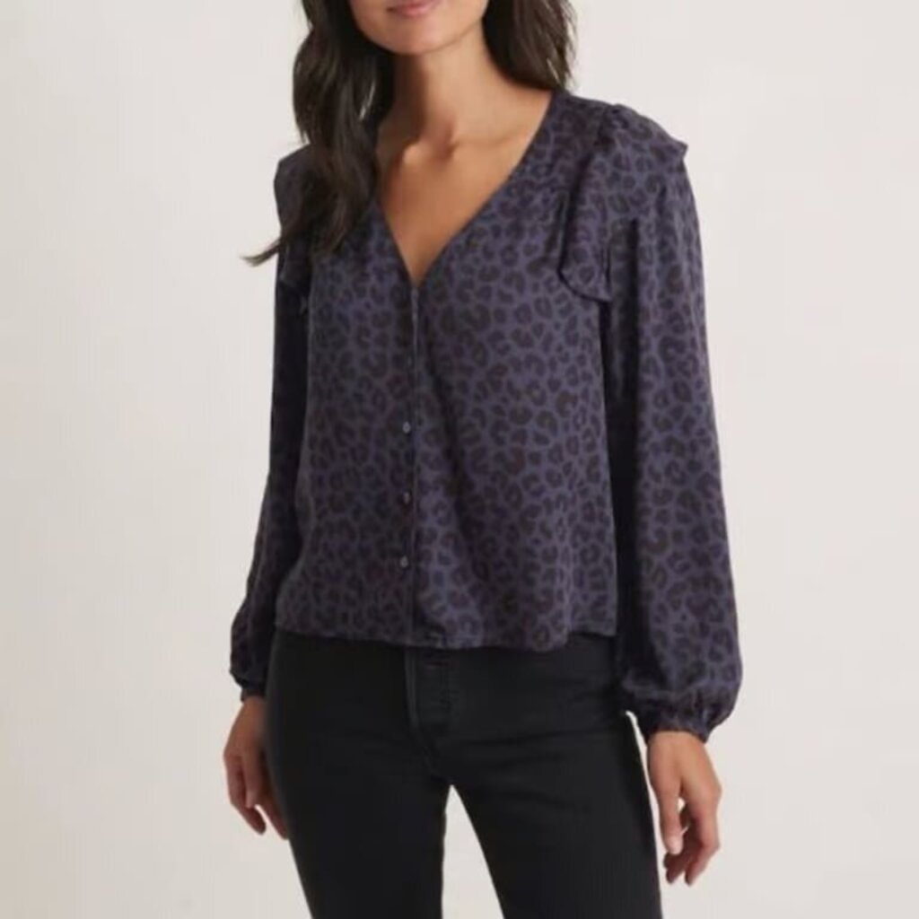 Marine Layer Rory Long Sleeve Ruffle Blouse - Size XL