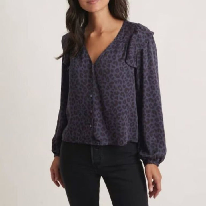 Marine Layer Rory Long Sleeve Ruffle Blouse - Size XL