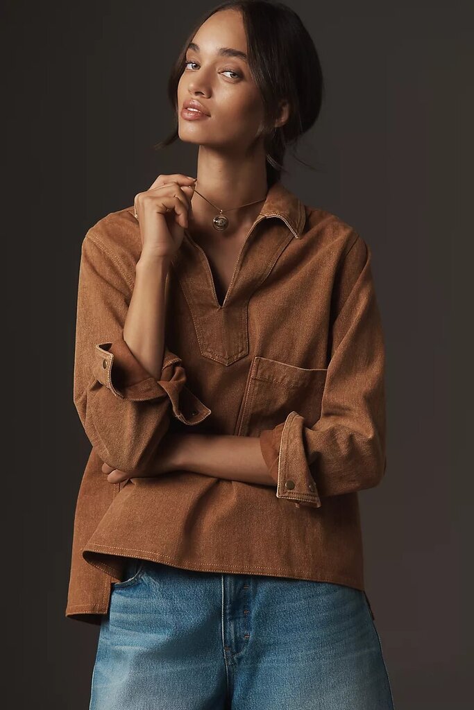Forever That Girl Long-Sleeve Collared Popover - Size Medium