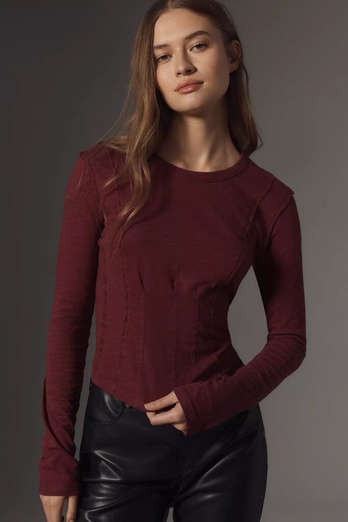 Pilcro Seamed Top In Red - Size XL