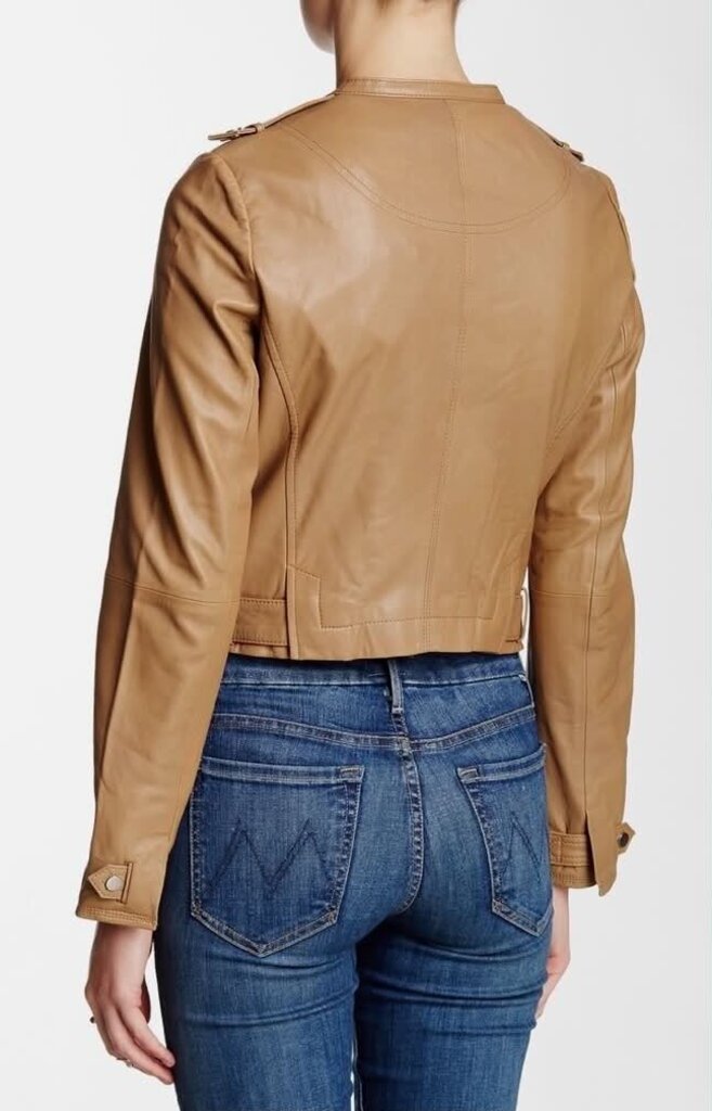 Joie Odina Asymmestrical Zip Lambskin Camel Jacket - Size XS