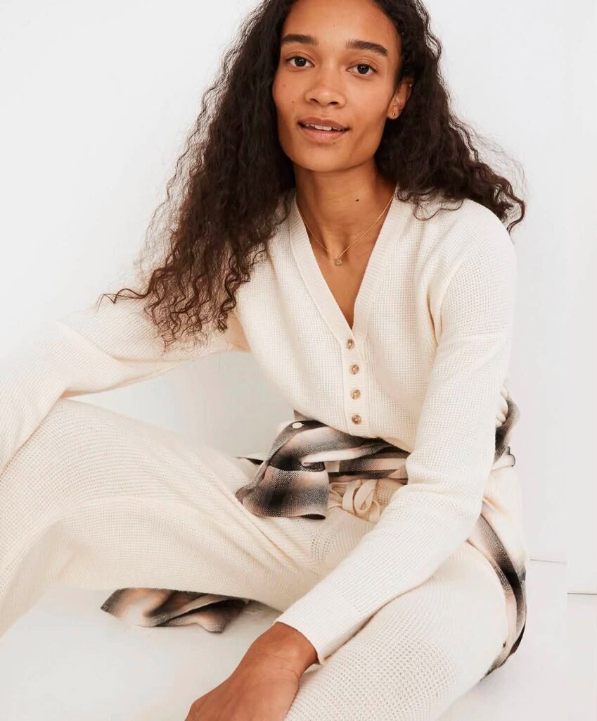 Madewell Asherton Waffle Henley Sweater In Antique Cream - Size Small (Retails For $88)
