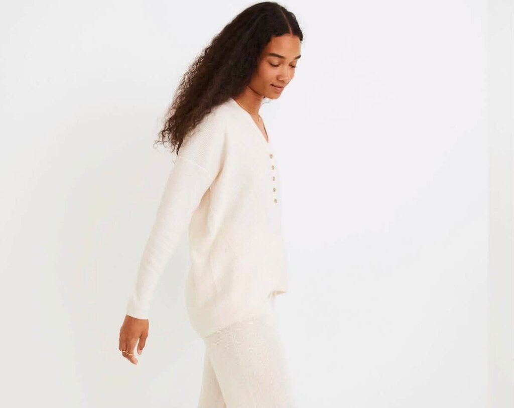 Madewell Asherton Waffle Henley Sweater In Antique Cream - Size Small (Retails For $88)