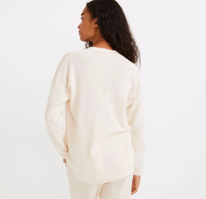 Madewell Asherton Waffle Henley Sweater In Antique Cream - Size Small (Retails For $88)