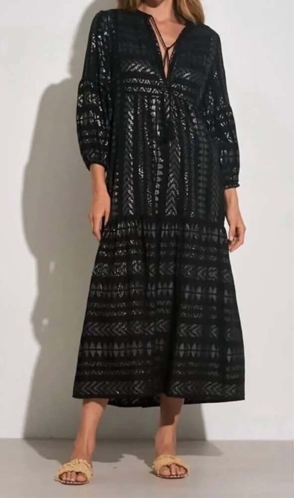 Elan Patterned Maxi Dress In Black - Size Small
