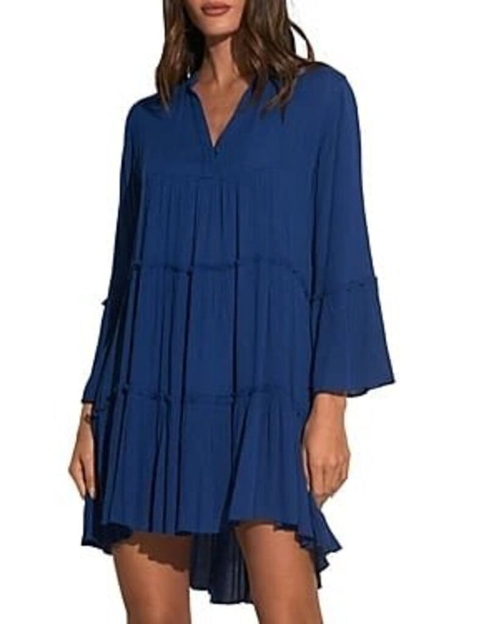 Elan Ruffle Trim Swing Dress In Blue - Size Small