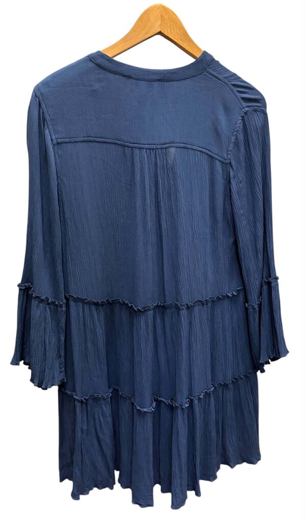 Elan Ruffle Trim Swing Dress In Blue - Size Small