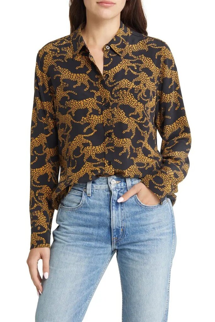 Rails Kate Lynx Print Silk Button-Up Blouse - Size Small