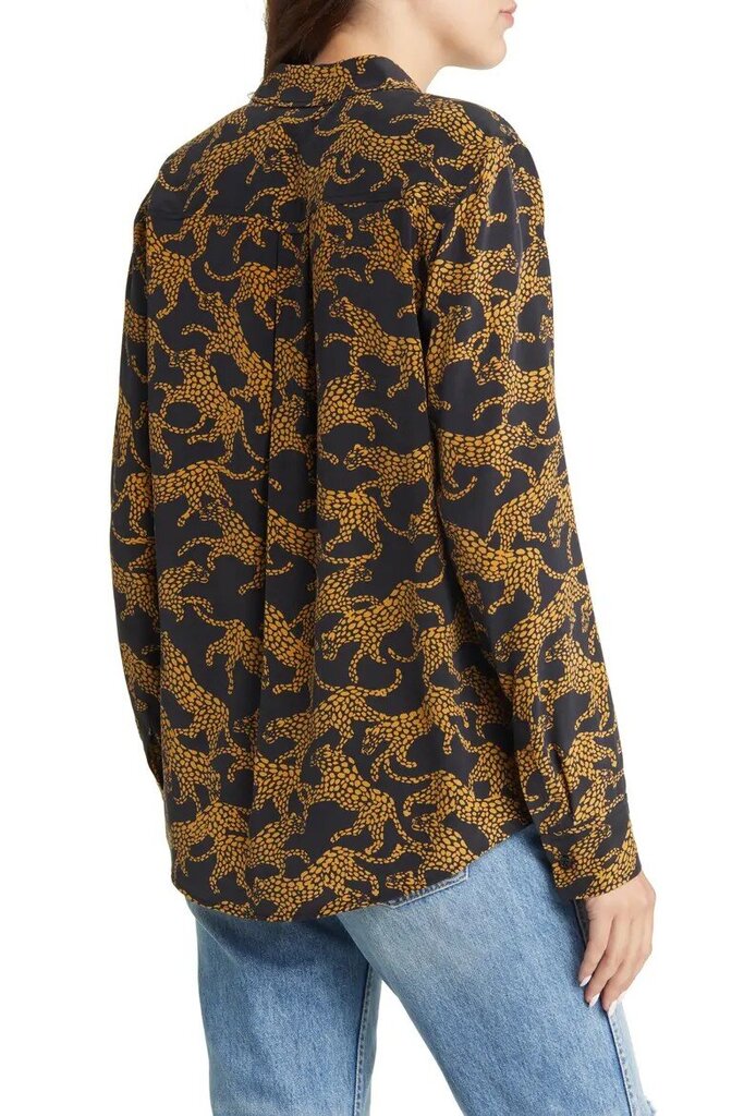 Rails Kate Lynx Print Silk Button-Up Blouse - Size Small