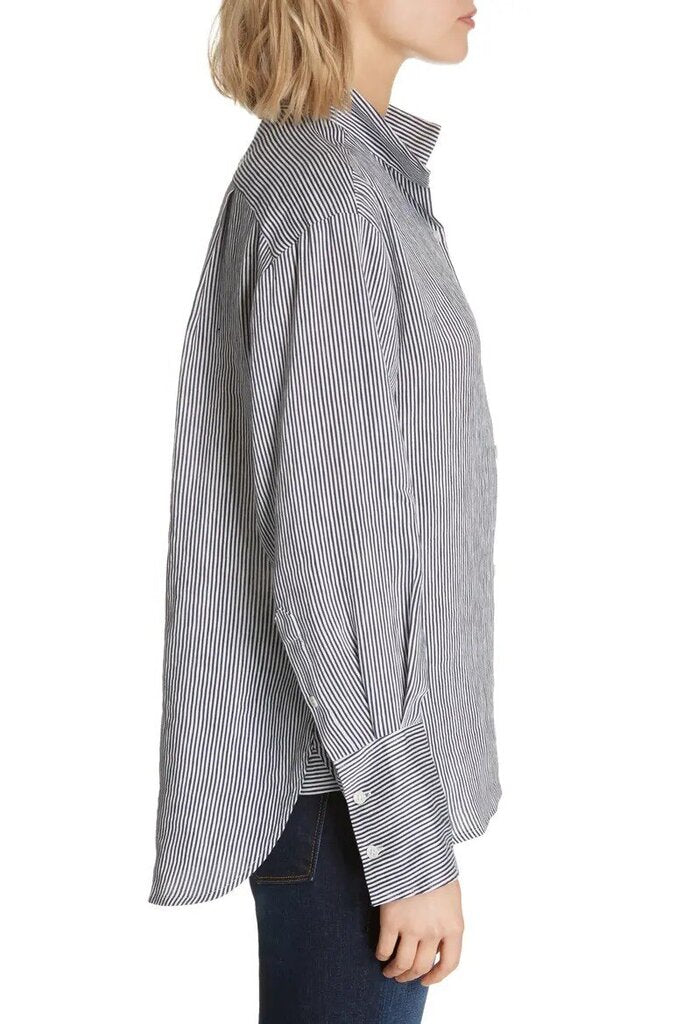 Frame Stripe Linen Blend Shirt in Navy Multi - Size XS