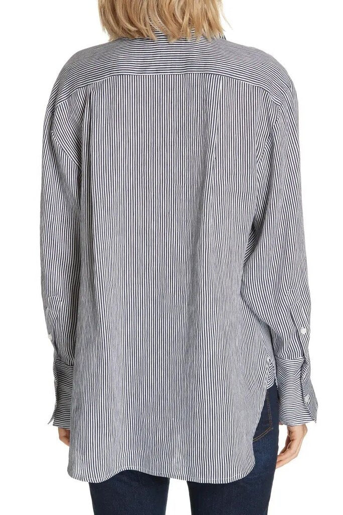 Frame Stripe Linen Blend Shirt in Navy Multi - Size XS