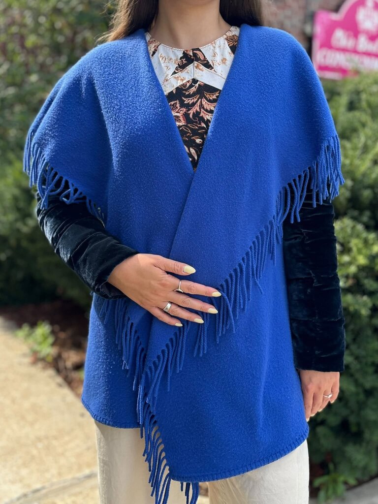 Moncler Mantella Fringed Shawl-Collar Quilted-Sleeve Wool Cape - Size Small