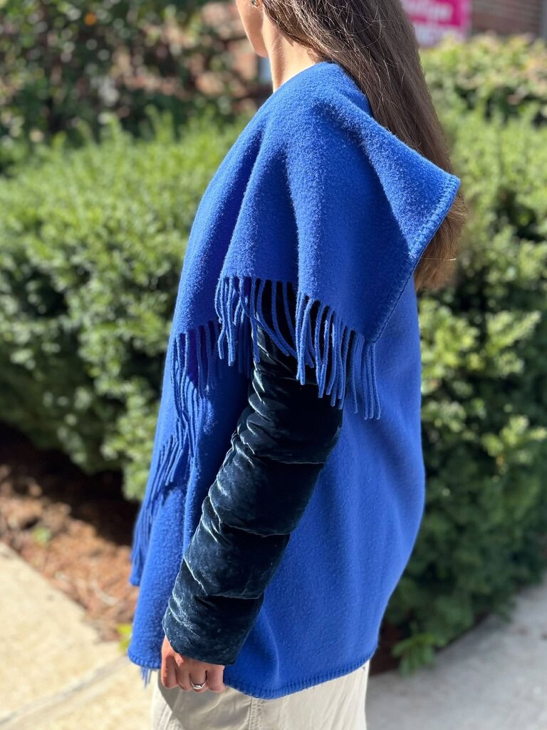 Moncler Mantella Fringed Shawl-Collar Quilted-Sleeve Wool Cape - Size Small