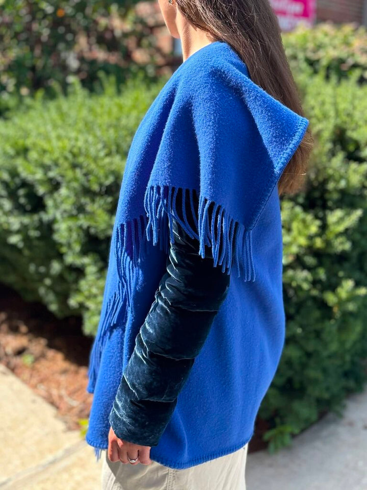 Moncler Mantella Fringed Shawl-Collar Quilted-Sleeve Wool Cape - Size Small