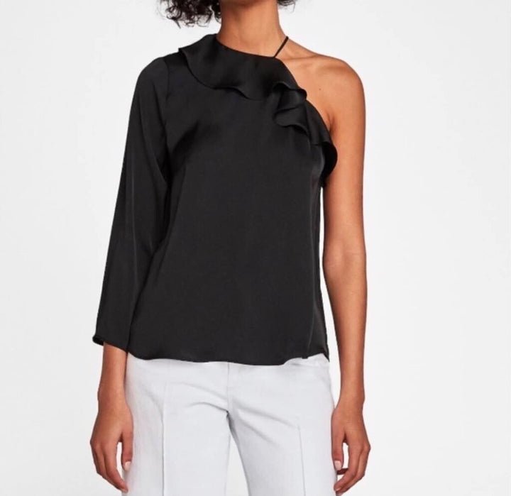 Zara One Sleeve Ruffled Top - Size Small