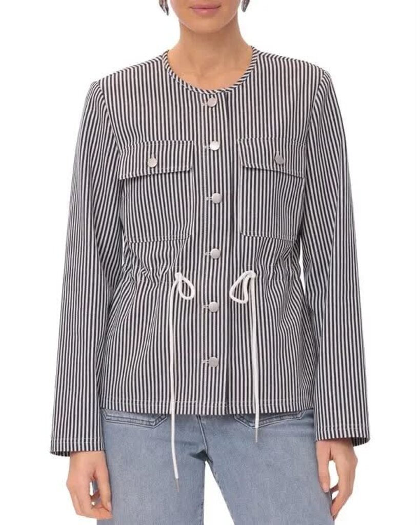Bagatelle Striped Collarless Jacket In Nautical Navy - Size Small (Retails for $128)