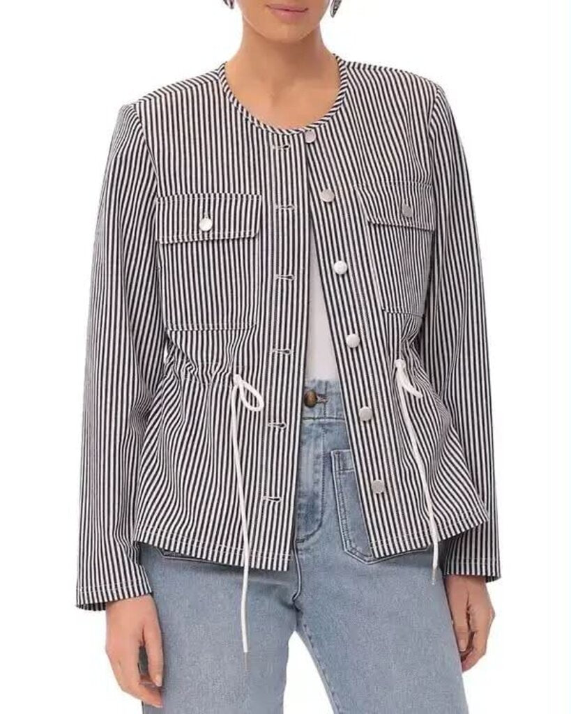 Bagatelle Striped Collarless Jacket In Nautical Navy - Size Small (Retails for $128)