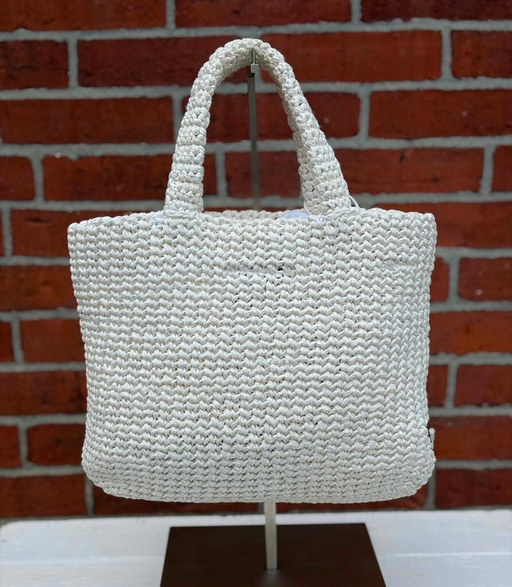 Prada Raffia NWT Crochet Small Tote Bag In White