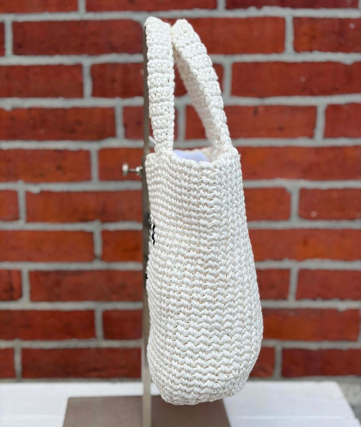 Prada Raffia NWT Crochet Small Tote Bag In White