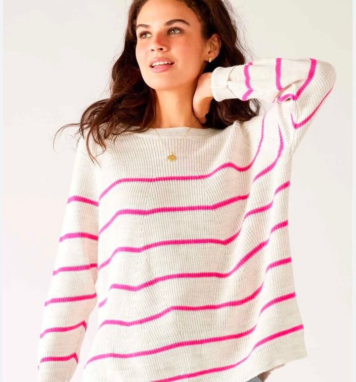 Mersea The Camden Striped Traveler Sweater In Tickled Pink - O/S