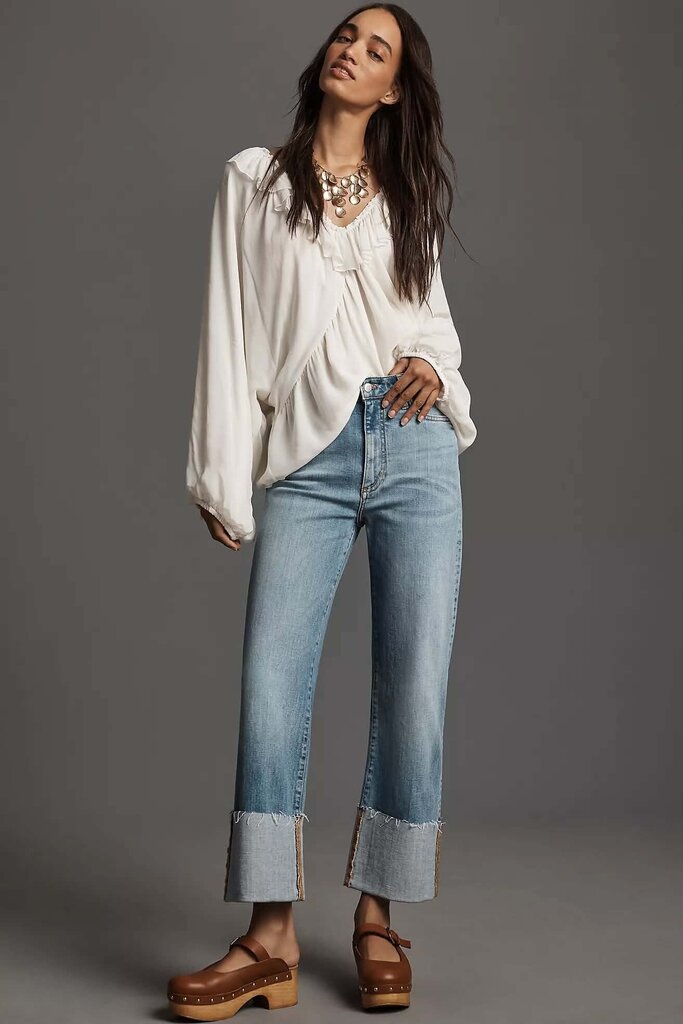 NWT Pilcro Scotty Cuffed High-Rise Straight-Leg Jeans - Size 28 (Retails $148)