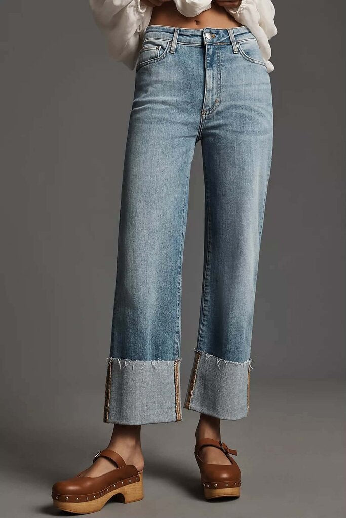 NWT Pilcro Scotty Cuffed High-Rise Straight-Leg Jeans - Size 28 (Retails $148)