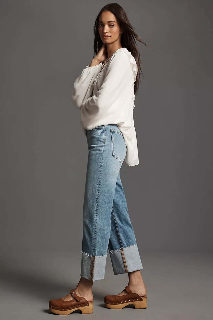 NWT Pilcro Scotty Cuffed High-Rise Straight-Leg Jeans - Size 28 (Retails $148)