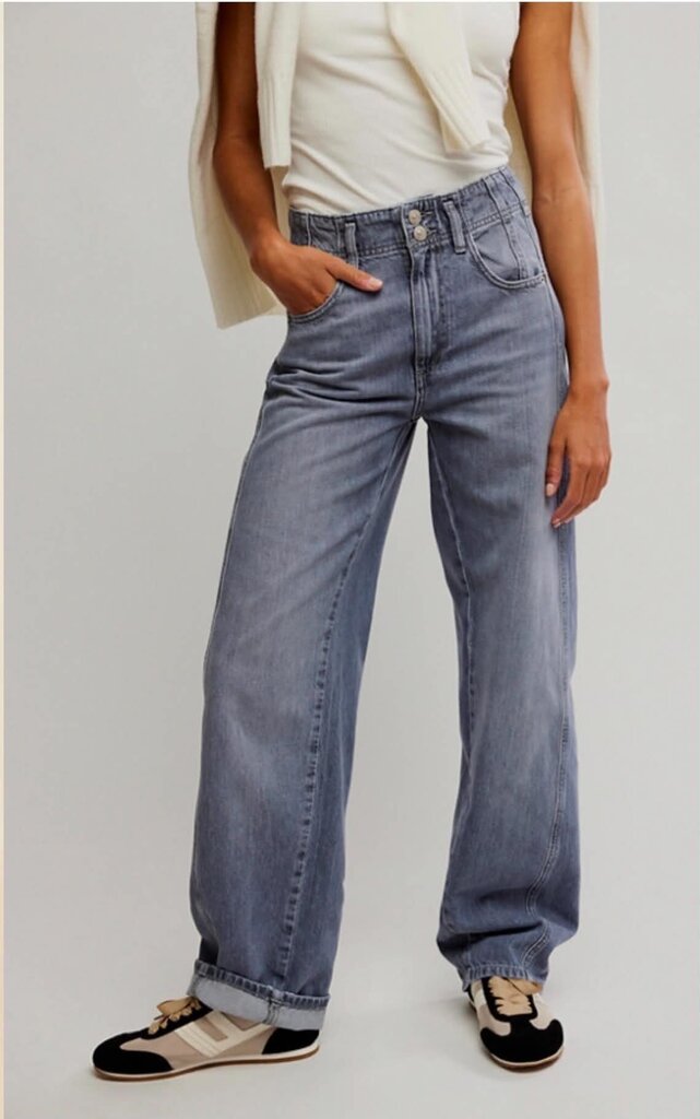 Free People We The Free Aster High Rise Straight Jeans In Gray - Size 29