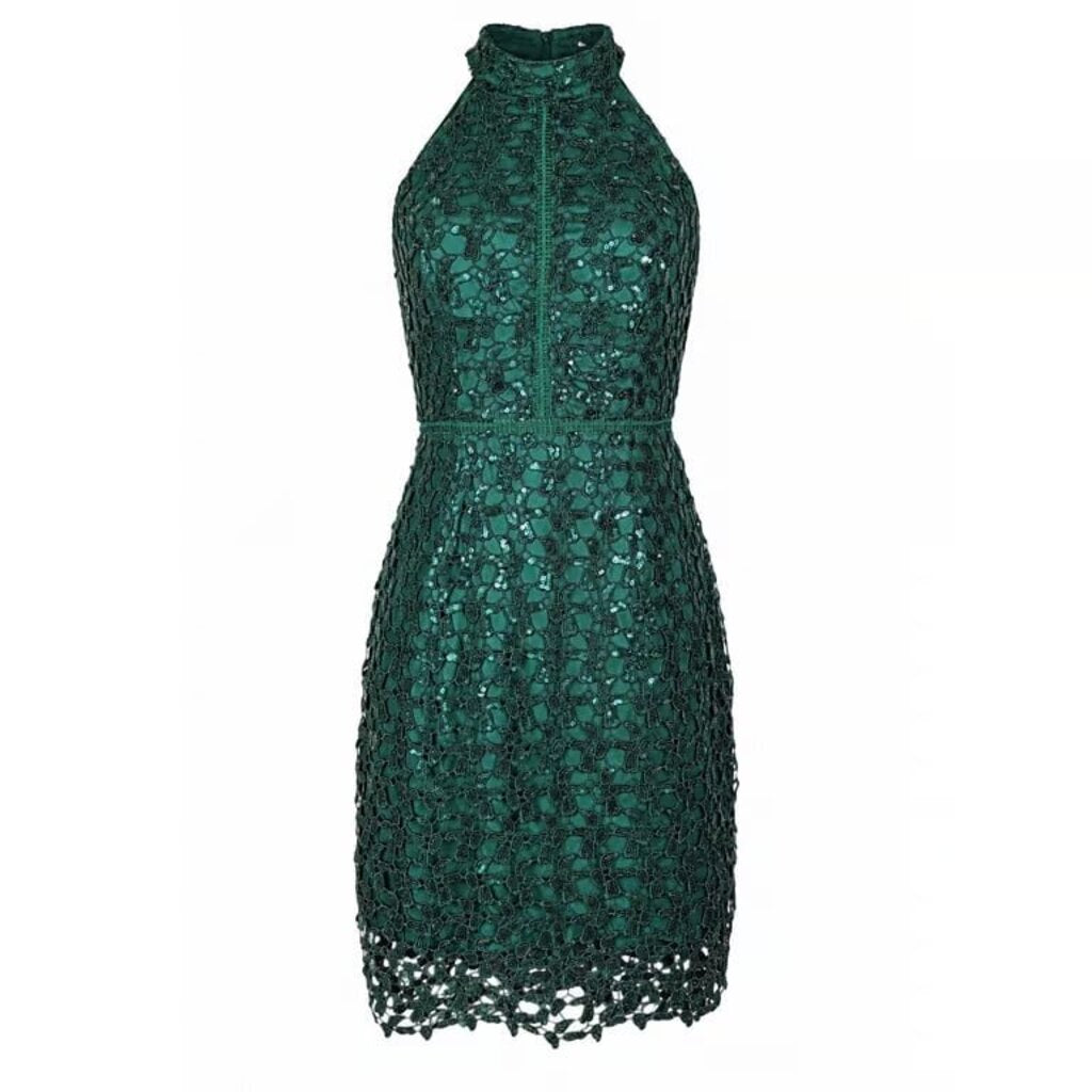 Boston Proper Green Sequin Lace Halter Dress - Size 10